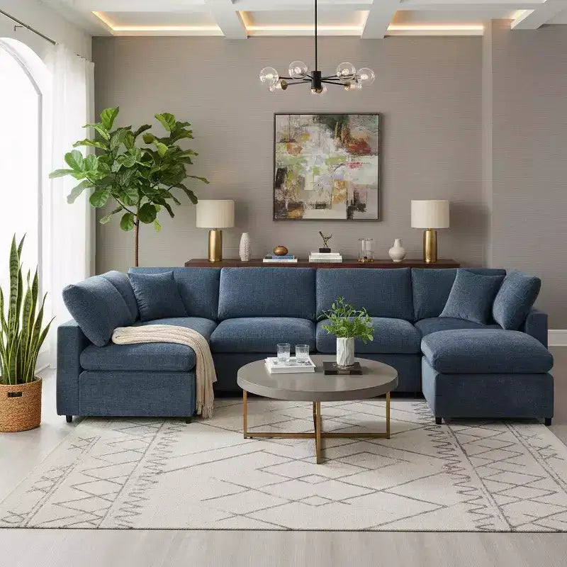 Polibi 6-Piece Modular Chenille Cloud Sofa Bed with Ottoman