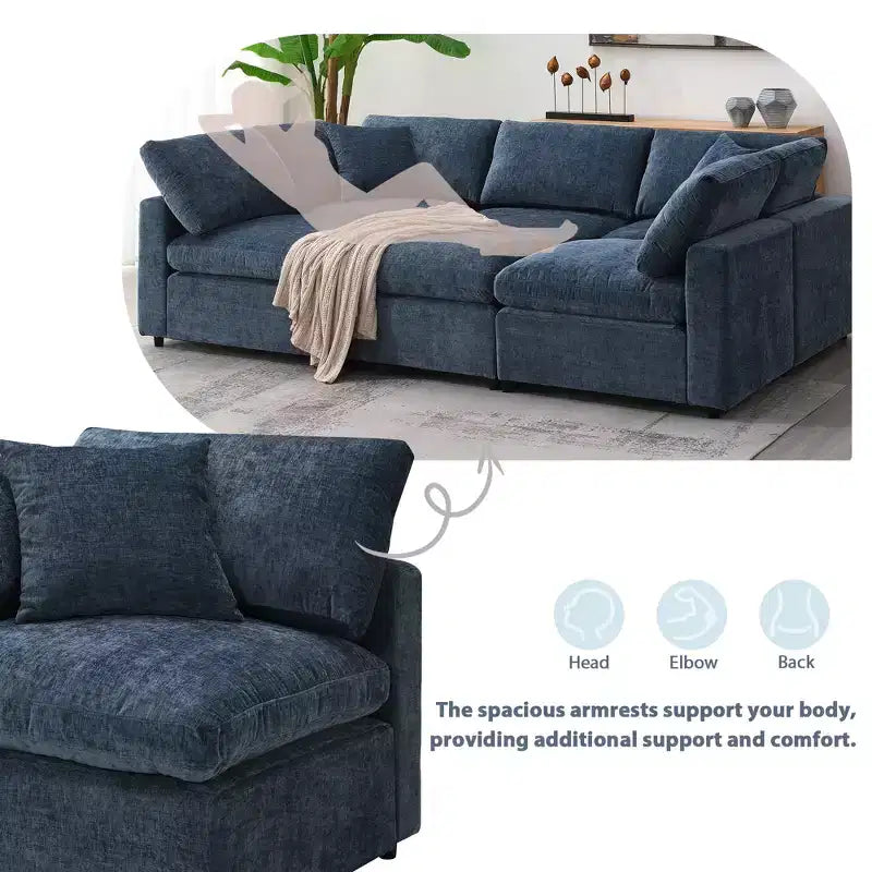 Polibi 6-Piece Modular Chenille Cloud Sofa Bed with Ottoman