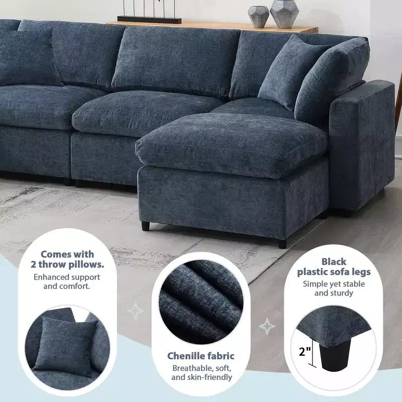 Polibi 6-Piece Modular Chenille Cloud Sofa Bed with Ottoman