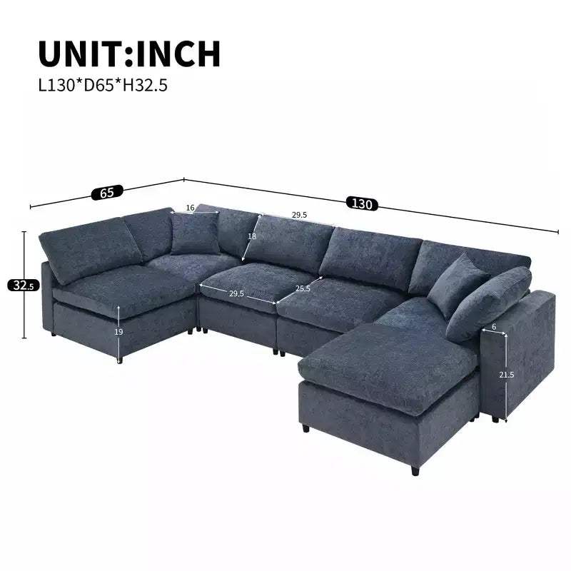 Polibi 6-Piece Modular Chenille Cloud Sofa Bed with Ottoman