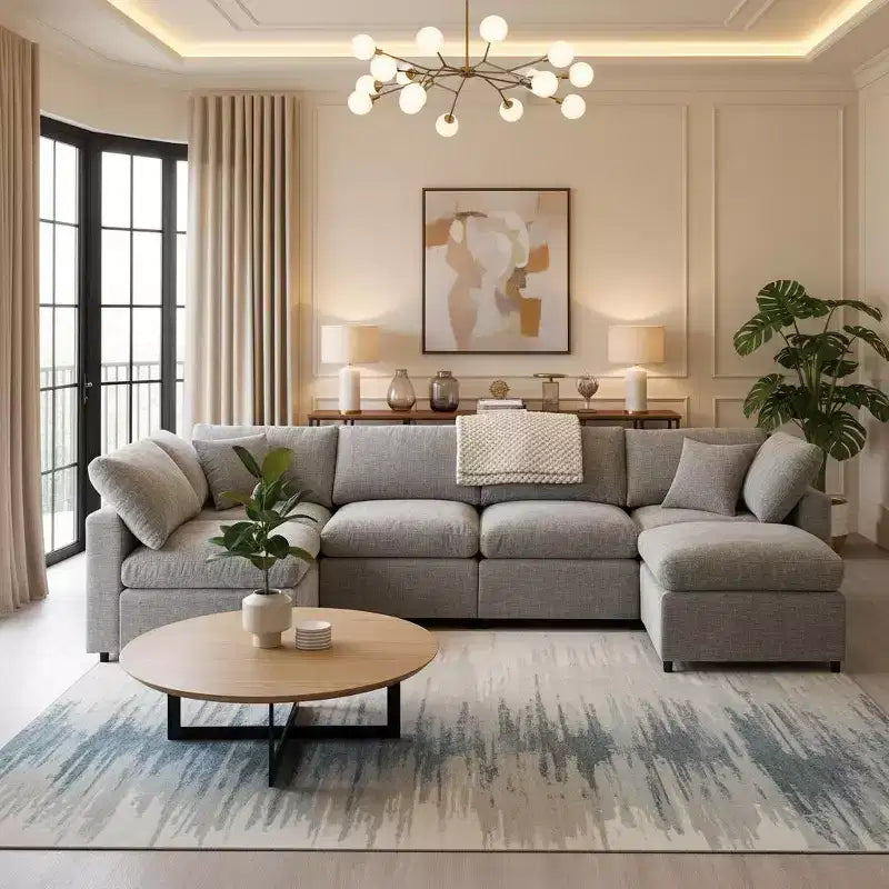 Polibi 6-Piece Modular Chenille Cloud Sofa Bed with Ottoman