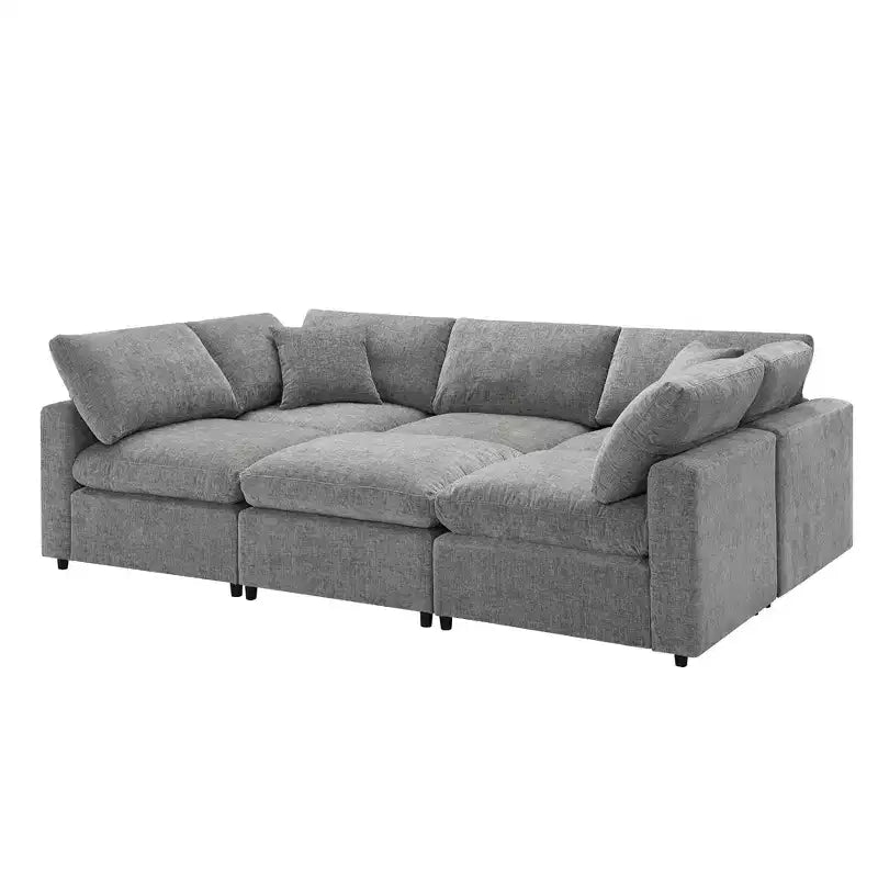 Polibi 6-Piece Modular Chenille Cloud Sofa Bed with Ottoman