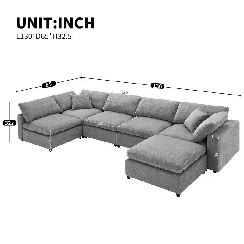 Polibi 6-Piece Modular Chenille Cloud Sofa Bed with Ottoman