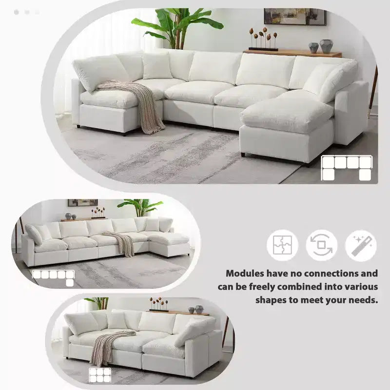 Polibi 6-Piece Modular Chenille Cloud Sofa Bed with Ottoman