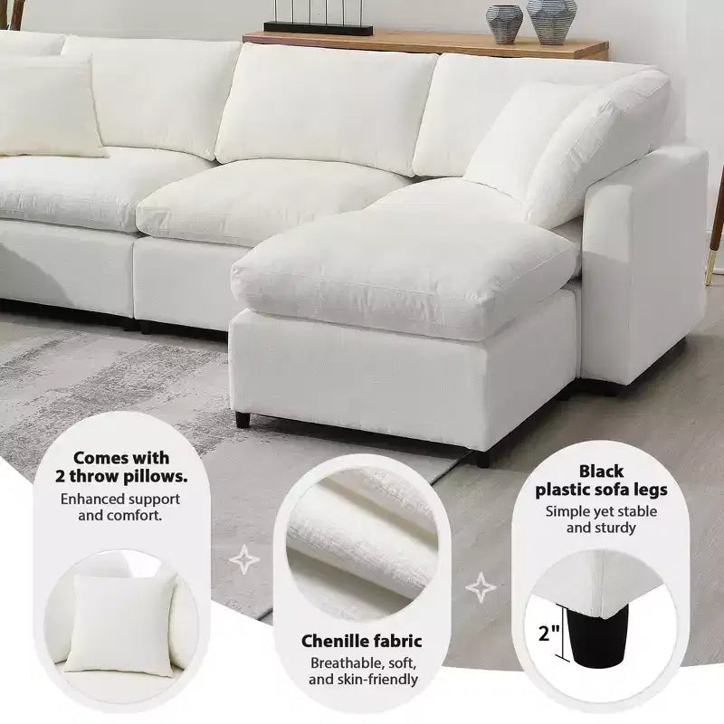 Polibi 6-Piece Modular Chenille Cloud Sofa Bed with Ottoman