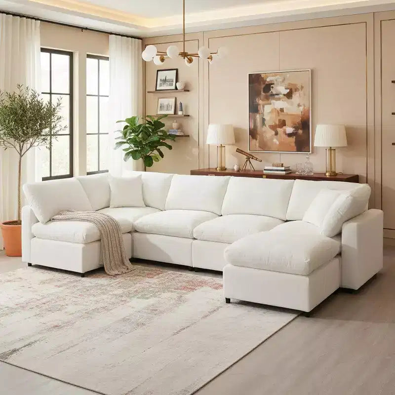 Polibi 6-Piece Modular Chenille Cloud Sofa Bed with Ottoman