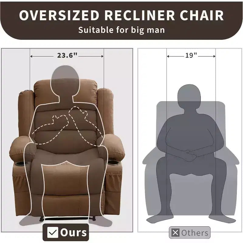 Large Recliner Chair 3 Reclining Positions up to 145 with 2 Cup Holder 2 Side and 2 Front Pockets for Living Room, Bedroom, Home Theater