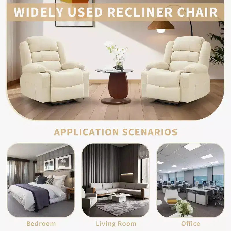 Large Recliner Chair 3 Reclining Positions up to 145 with 2 Cup Holder 2 Side and 2 Front Pockets for Living Room, Bedroom, Home Theater