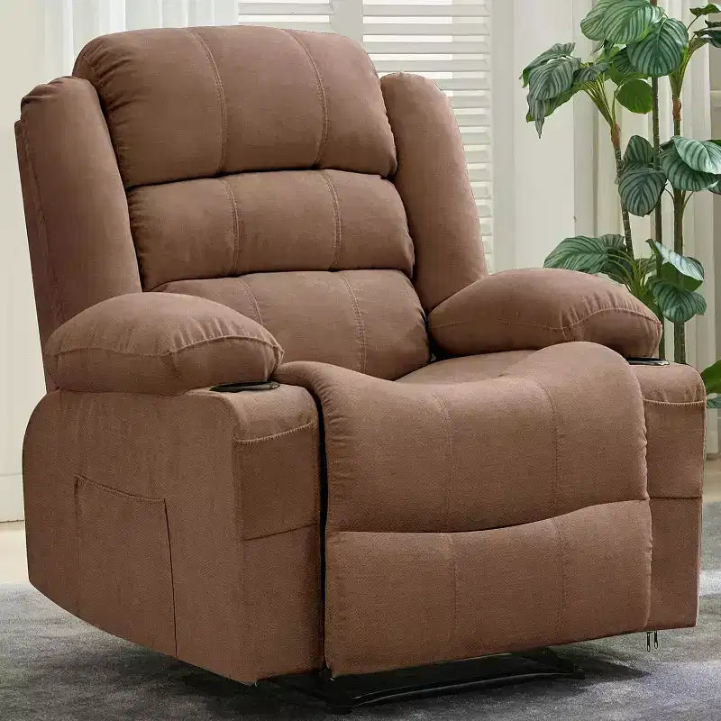 Sillón Reclinable Grande 3 Posiciones Reclinables hasta 145 con 2 Portavasos 2 Bolsillos Laterales y 2 Delanteros para Sala de Estar, Dormitorio, Cine en Casa