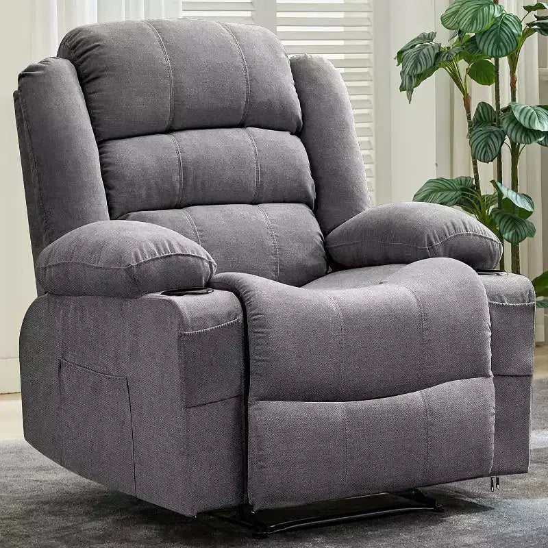 Sillón Reclinable Grande 3 Posiciones Reclinables hasta 145 con 2 Portavasos 2 Bolsillos Laterales y 2 Delanteros para Sala de Estar, Dormitorio, Cine en Casa