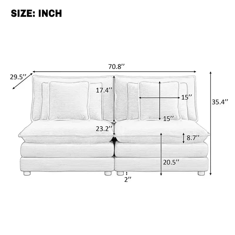 MAYEERTY 70.8 Modern Sofa Modular Sofa Upholstered Corduroy with Four Pillows for Living Room Blue