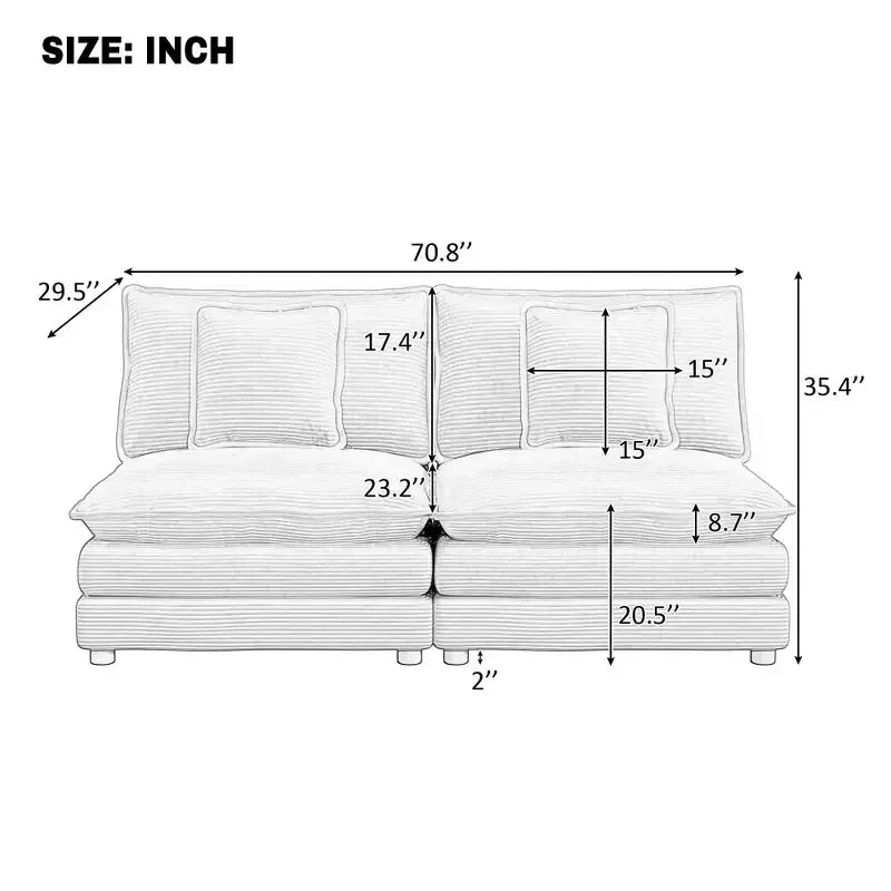 MAYEERTY 70.8 Modern Sofa Modular Sofa Upholstered Corduroy Sofa with Two Pillows for Living Room Beige