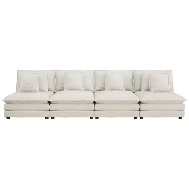 MAYEERTY 141.6 Modern Modular Sofa Upholsteres Corduroy with Four Pillows for Living Room Beige