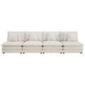 MAYEERTY 141.6 Modern Modular Sofa Upholsteres Corduroy with Four Pillows for Living Room Beige