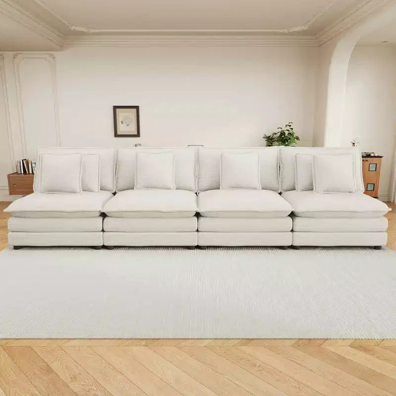 MAYEERTY 141.6 Modern Modular Sofa Upholsteres Corduroy with Four Pillows for Living Room Beige