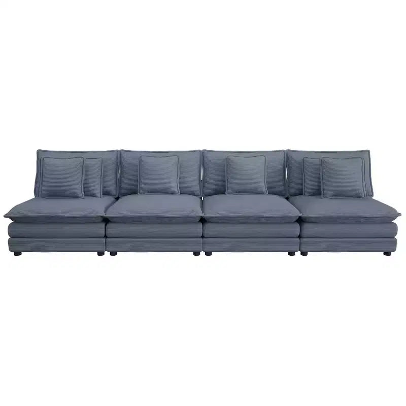 MAYEERTY 141.6 Modern Modular Sofa Upholsteres Corduroy with Four Pillows for Living Room Blue
