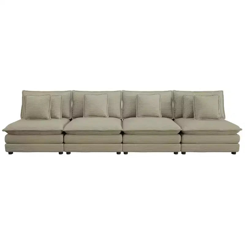 MAYEERTY 141.6 Modern Modular Sofa Upholsteres Corduroy with Four Pillows for Living Room Brown