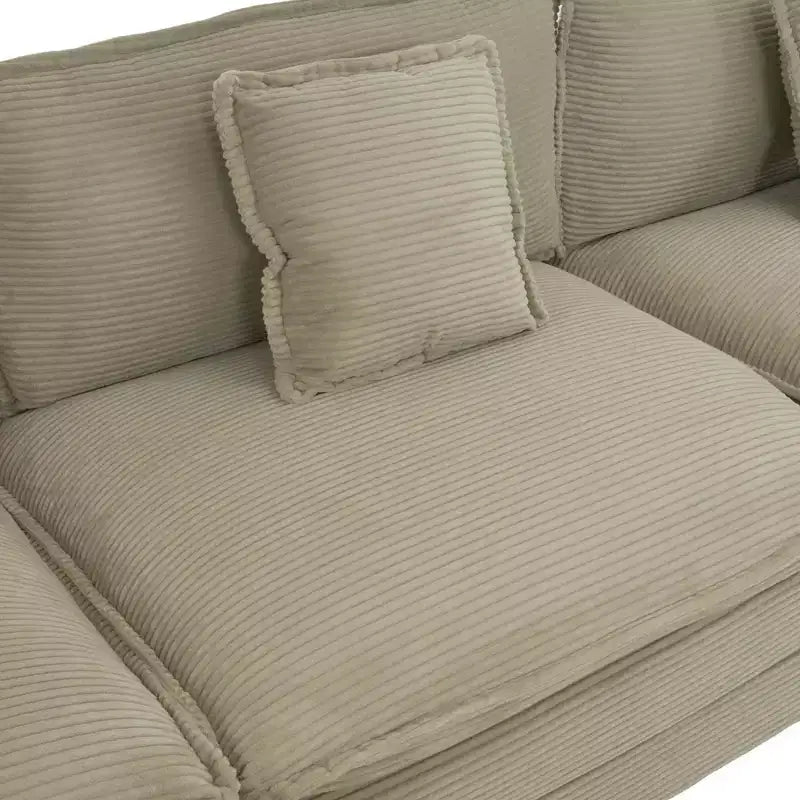MAYEERTY 141.6 Modern Modular Sofa Upholsteres Corduroy with Four Pillows for Living Room Brown