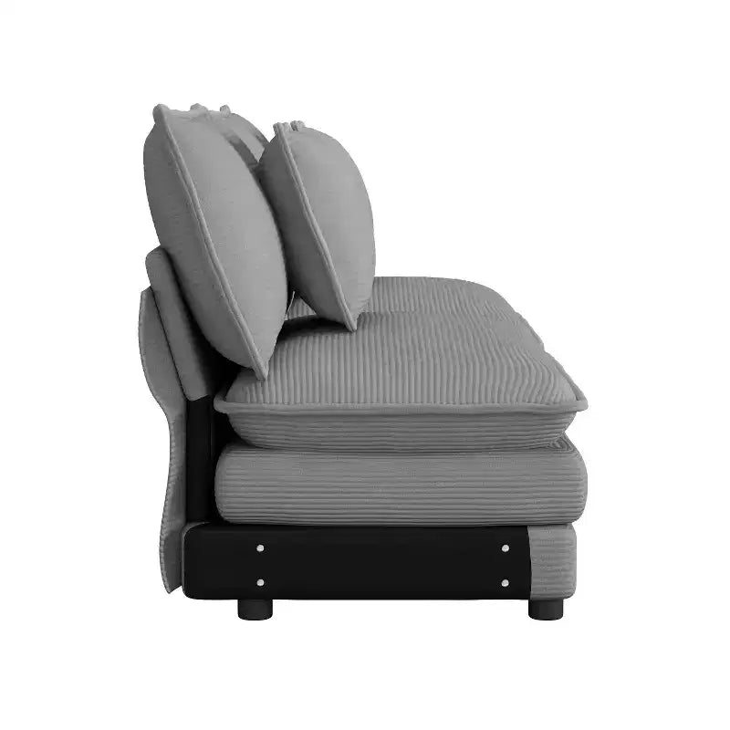 MAYEERTY 141.6 Modern Modular Sofa Upholsteres Corduroy with Four Pillows for Living Room Gray