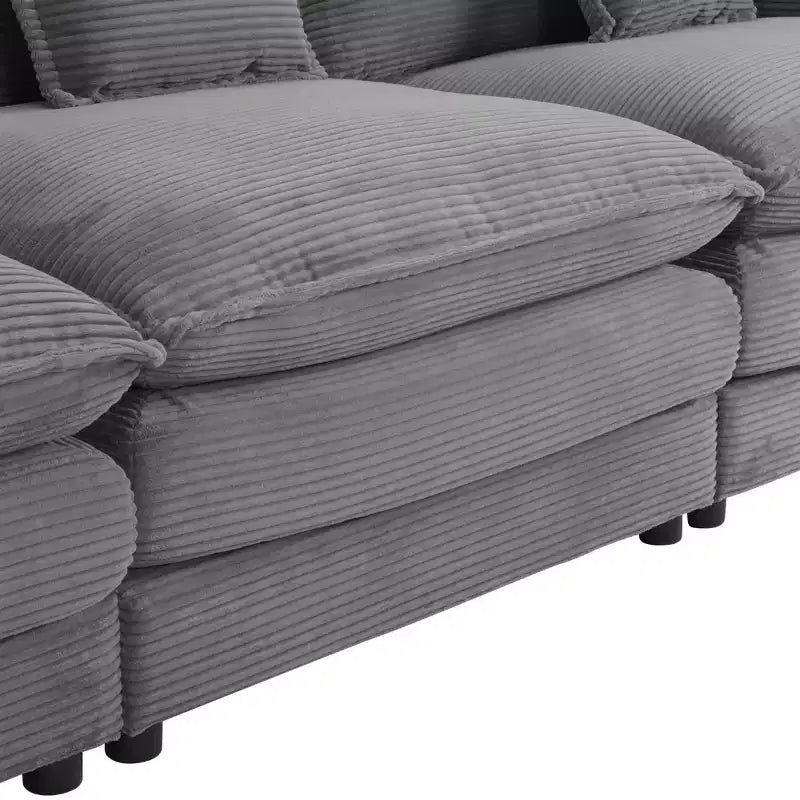 MAYEERTY 141.6 Modern Modular Sofa Upholsteres Corduroy with Four Pillows for Living Room Gray
