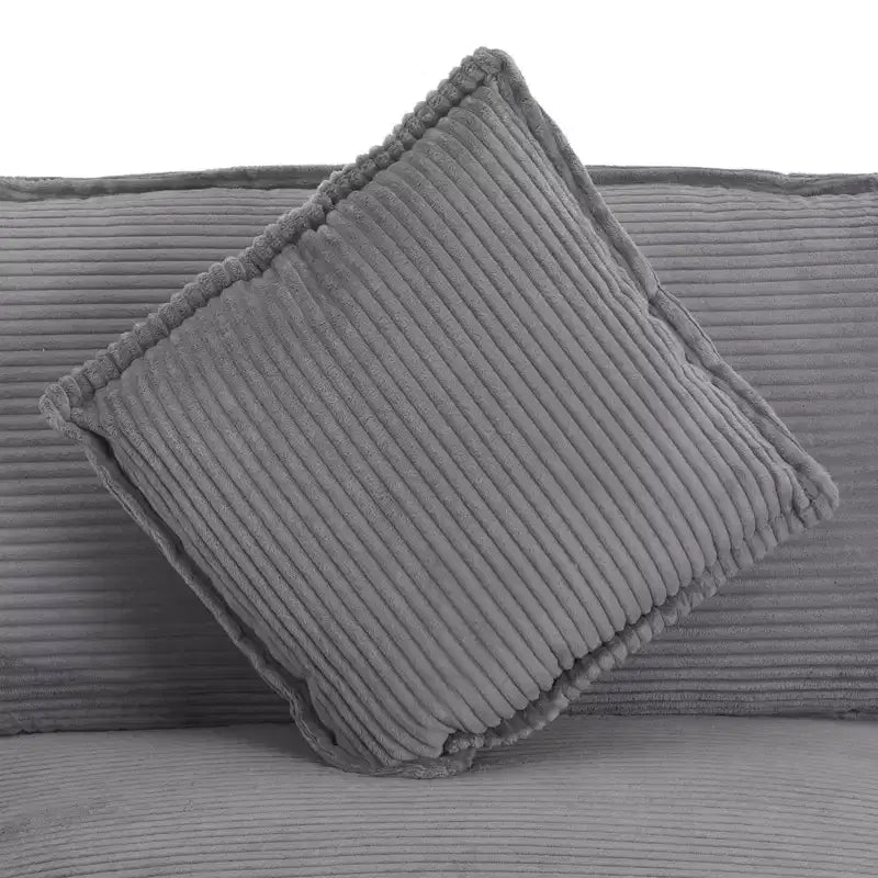 MAYEERTY 141.6 Modern Modular Sofa Upholsteres Corduroy with Four Pillows for Living Room Gray