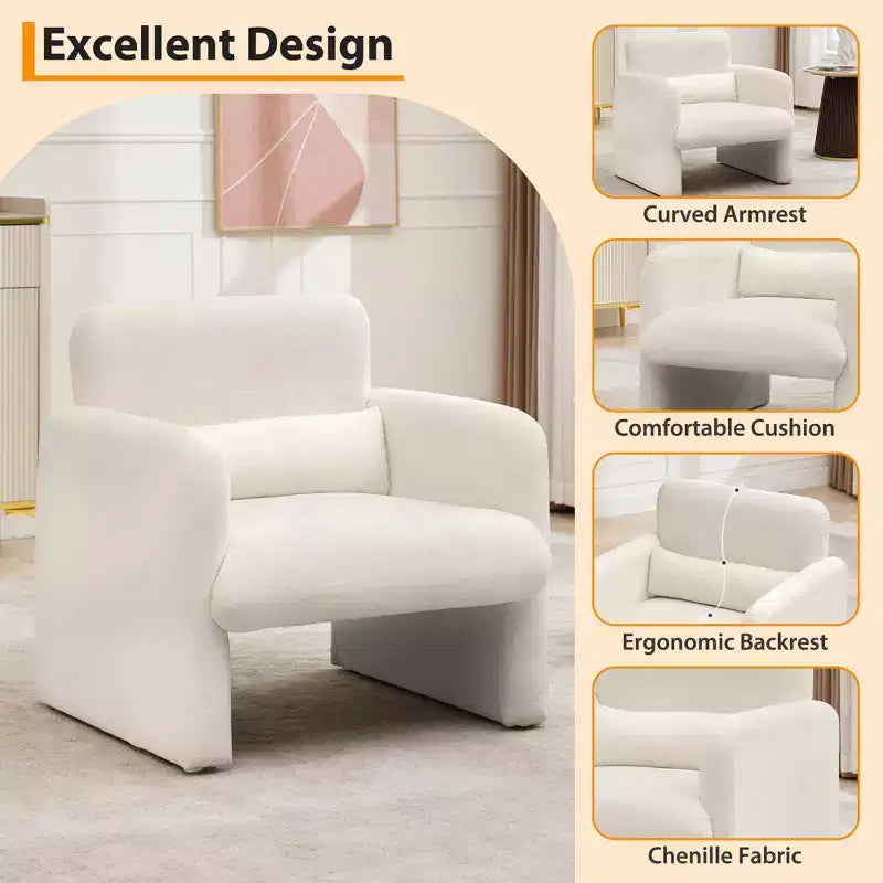Cozy Chenille Accent Chair with Arms & Waist Pillow  Stylish Single Sofa for Reading, Living Room, Bedroom, Office, or Apartment
