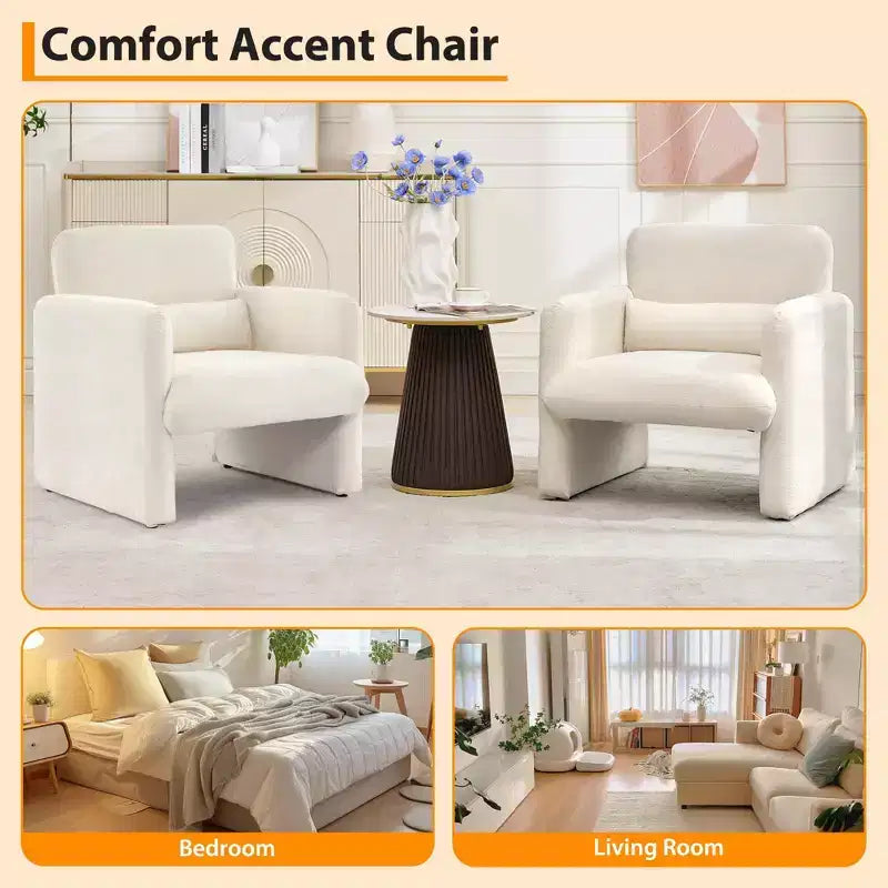 Cozy Chenille Accent Chair with Arms & Waist Pillow  Stylish Single Sofa for Reading, Living Room, Bedroom, Office, or Apartment