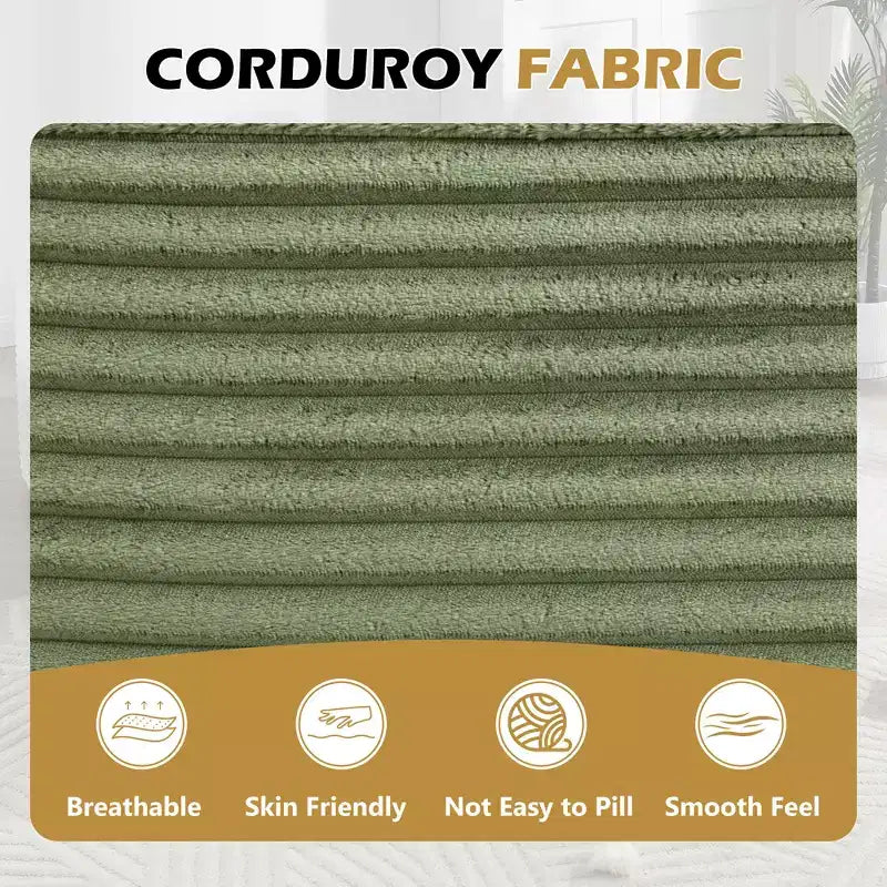67 Corduroy Chaise Lounge, 9.9 Armrests, Deep Seat Recliner, Convertible Frameless Sofa Bed with 2 Pillows