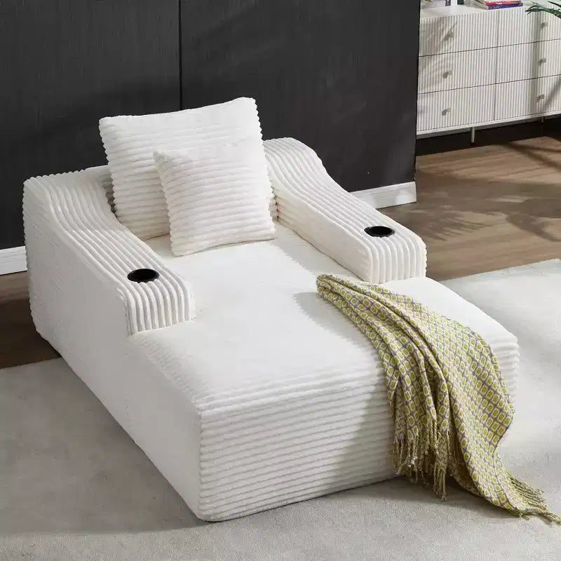 67 Corduroy Chaise Lounge, 9.9 Armrests, Deep Seat Recliner, Convertible Frameless Sofa Bed with 2 Pillows