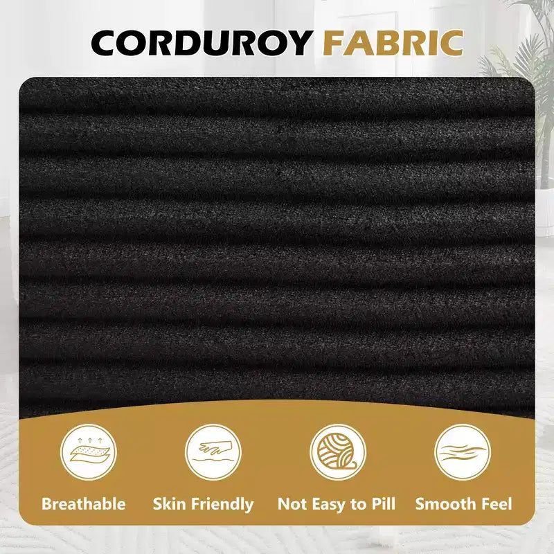 67 Corduroy Chaise Lounge, 9.9 Armrests, Deep Seat Recliner, Convertible Frameless Sofa Bed with 2 Pillows