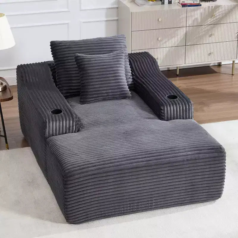 Chaise longue de pana de 67 pulgadas, reposabrazos de 9.9 pulgadas, sillón reclinable con asiento profundo, sofá cama sin marco convertible con 2 almohadas