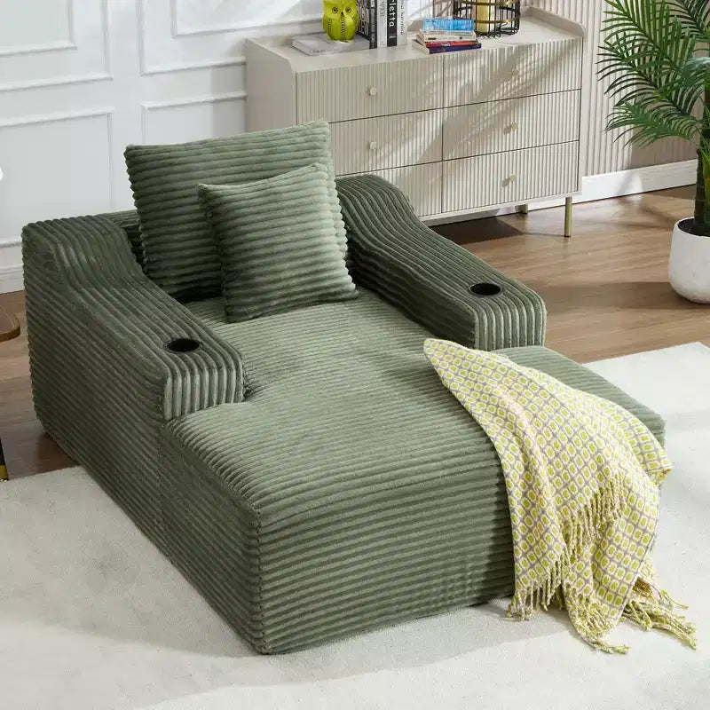 Chaise longue de pana de 67 pulgadas, reposabrazos de 9.9 pulgadas, sillón reclinable con asiento profundo, sofá cama sin marco convertible con 2 almohadas