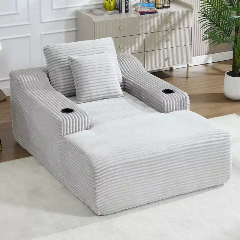 Chaise longue de pana de 67 pulgadas, reposabrazos de 9.9 pulgadas, sillón reclinable con asiento profundo, sofá cama sin marco convertible con 2 almohadas