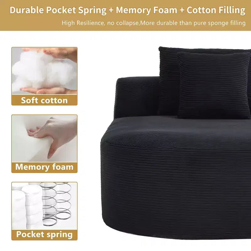 67.5 Corduroy Chaise Lounge Chair, Wide Seat, Deep Seating King Chair with 2 Pillows, Convertible Frameless Sofa Bed for Living Room