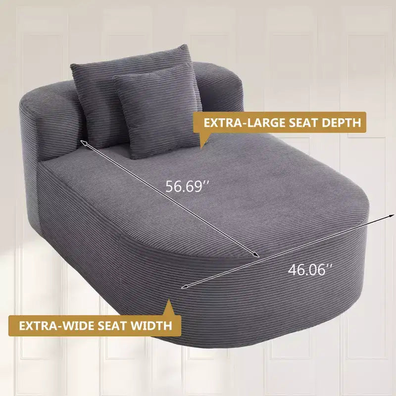 67.5 Corduroy Chaise Lounge Chair, Wide Seat, Deep Seating King Chair with 2 Pillows, Convertible Frameless Sofa Bed for Living Room