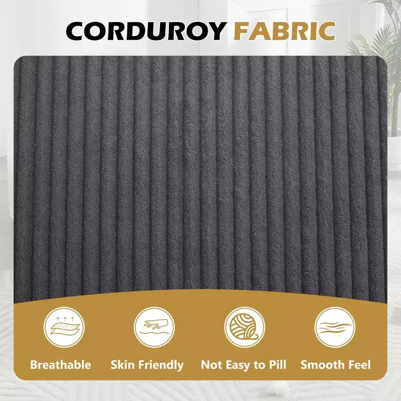 67.5 Corduroy Chaise Lounge Chair, Wide Seat, Deep Seating King Chair with 2 Pillows, Convertible Frameless Sofa Bed for Living Room