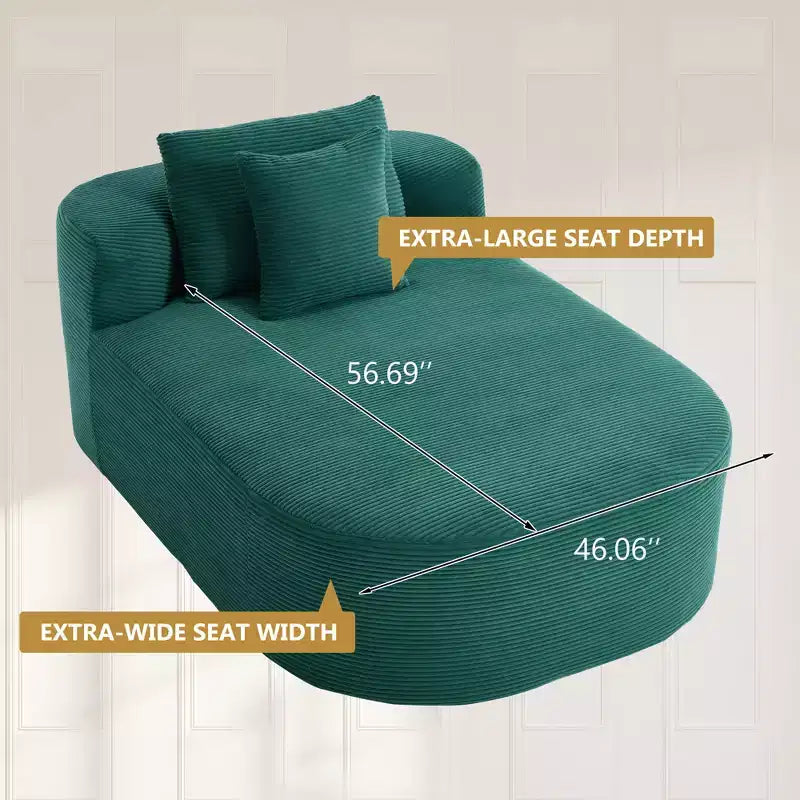 67.5 Corduroy Chaise Lounge Chair, Wide Seat, Deep Seating King Chair with 2 Pillows, Convertible Frameless Sofa Bed for Living Room