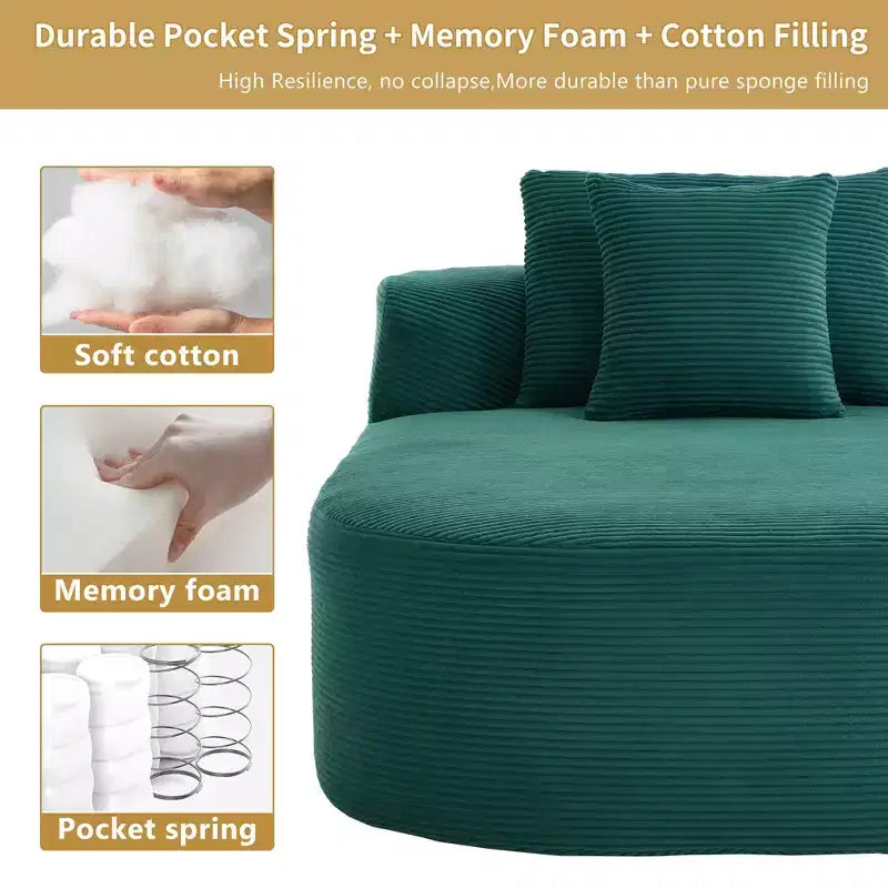 67.5 Corduroy Chaise Lounge Chair, Wide Seat, Deep Seating King Chair with 2 Pillows, Convertible Frameless Sofa Bed for Living Room