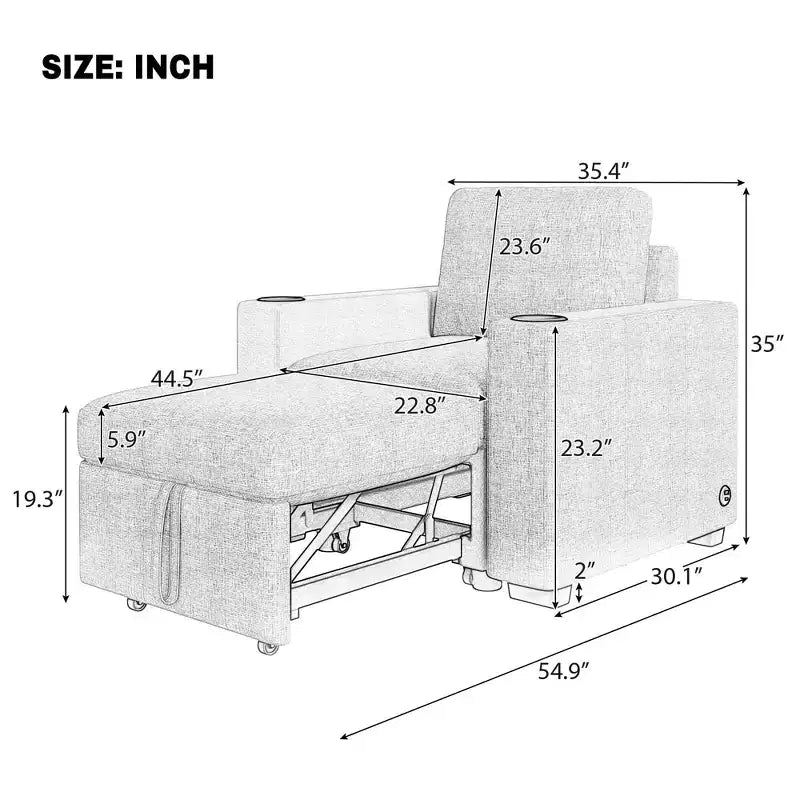 MAYEERTY 35.4 Modern Sofa Pull-out Sofa Bed Single Sofa Chair for Living Room Gray