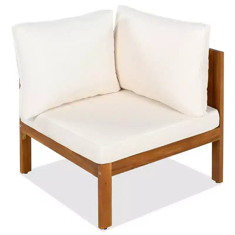 GDFStudio Alberta Juego de sofá moderno en forma de L de 4 piezas para patio de madera de acacia con reposabrazos de cuerda trenzada, mesa de centro y cojines