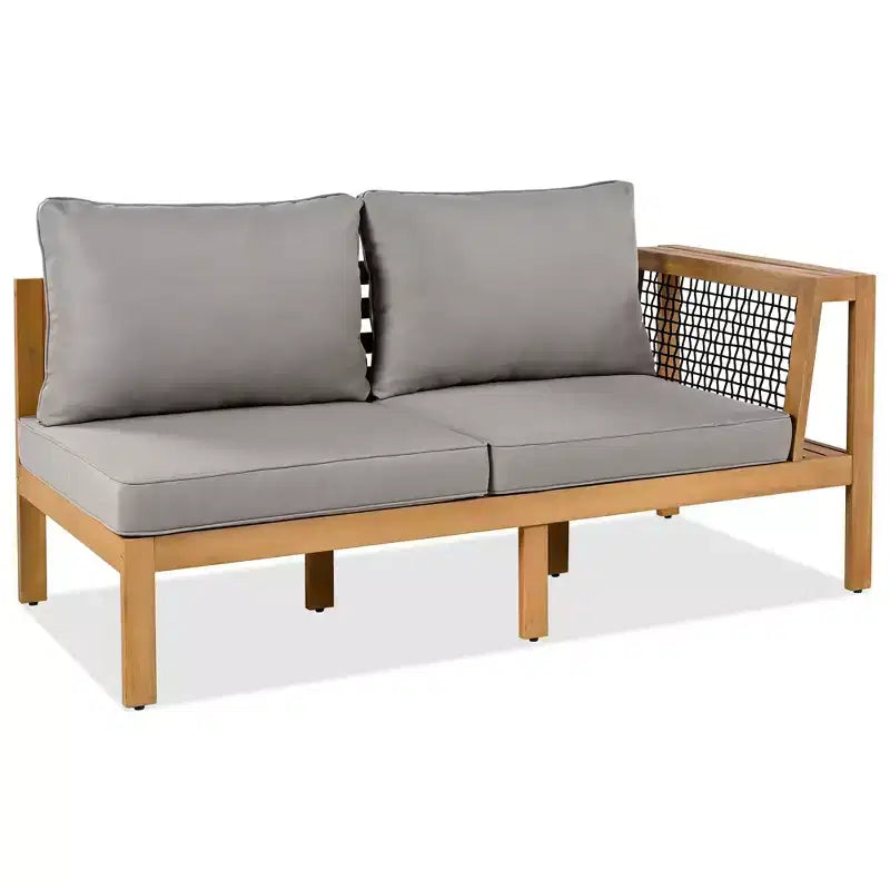 GDFStudio Alberta Juego de sofá moderno en forma de L de 4 piezas para patio de madera de acacia con reposabrazos de cuerda trenzada, mesa de centro y cojines