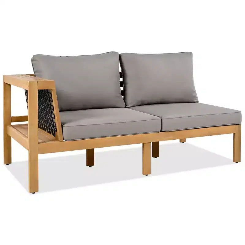 GDFStudio Alberta Juego de sofá moderno en forma de L de 4 piezas para patio de madera de acacia con reposabrazos de cuerda trenzada, mesa de centro y cojines