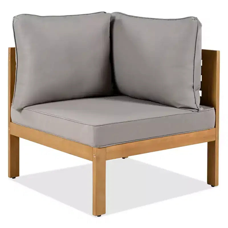GDFStudio Alberta Juego de sofá moderno en forma de L de 4 piezas para patio de madera de acacia con reposabrazos de cuerda trenzada, mesa de centro y cojines