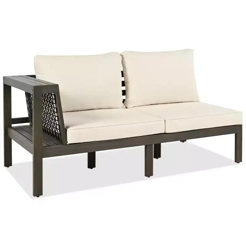 GDFStudio Alberta Juego de sofá moderno en forma de L de 4 piezas para patio de madera de acacia con reposabrazos de cuerda trenzada, mesa de centro y cojines