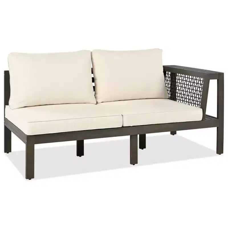 GDFStudio Alberta Juego de sofá moderno en forma de L de 4 piezas para patio de madera de acacia con reposabrazos de cuerda trenzada, mesa de centro y cojines