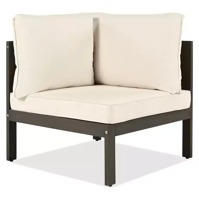 GDFStudio Alberta Juego de sofá moderno en forma de L de 4 piezas para patio de madera de acacia con reposabrazos de cuerda trenzada, mesa de centro y cojines