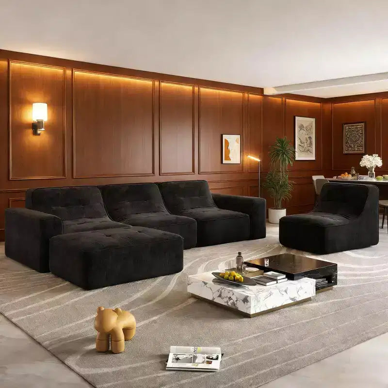 143.7Modular Sectional Sofa Set with Removable Ottoman, Tufted Deep Seat Couch, Chaise & Accent Chair, Modern Sparkling Chenille Sofa for Living Room