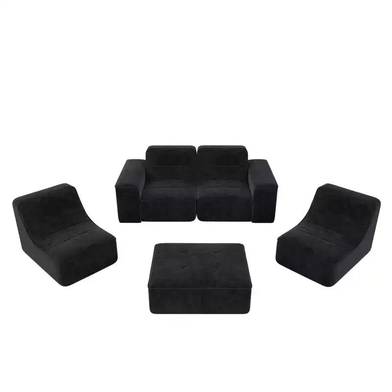 143.7Modular Sectional Sofa Set with Removable Ottoman, Tufted Deep Seat Couch, Chaise & Accent Chair, Modern Sparkling Chenille Sofa for Living Room