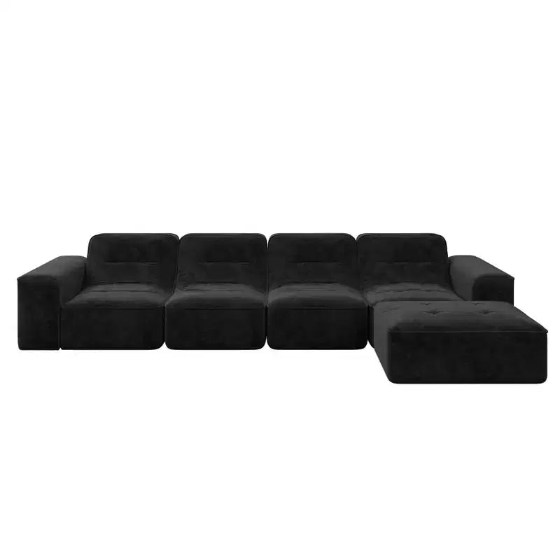 143.7Modular Sectional Sofa Set with Removable Ottoman, Tufted Deep Seat Couch, Chaise & Accent Chair, Modern Sparkling Chenille Sofa for Living Room