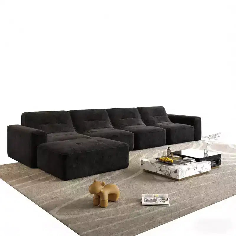 143.7Modular Sectional Sofa Set with Removable Ottoman, Tufted Deep Seat Couch, Chaise & Accent Chair, Modern Sparkling Chenille Sofa for Living Room